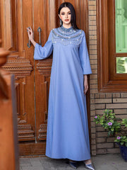15134 new semi-turtleneck heavy industry party dress Middle East new fashion MUSILIN long dress