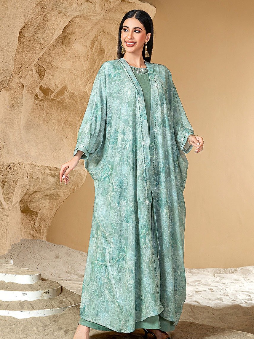 BA5042 green open abaya — outer layer only, view 4