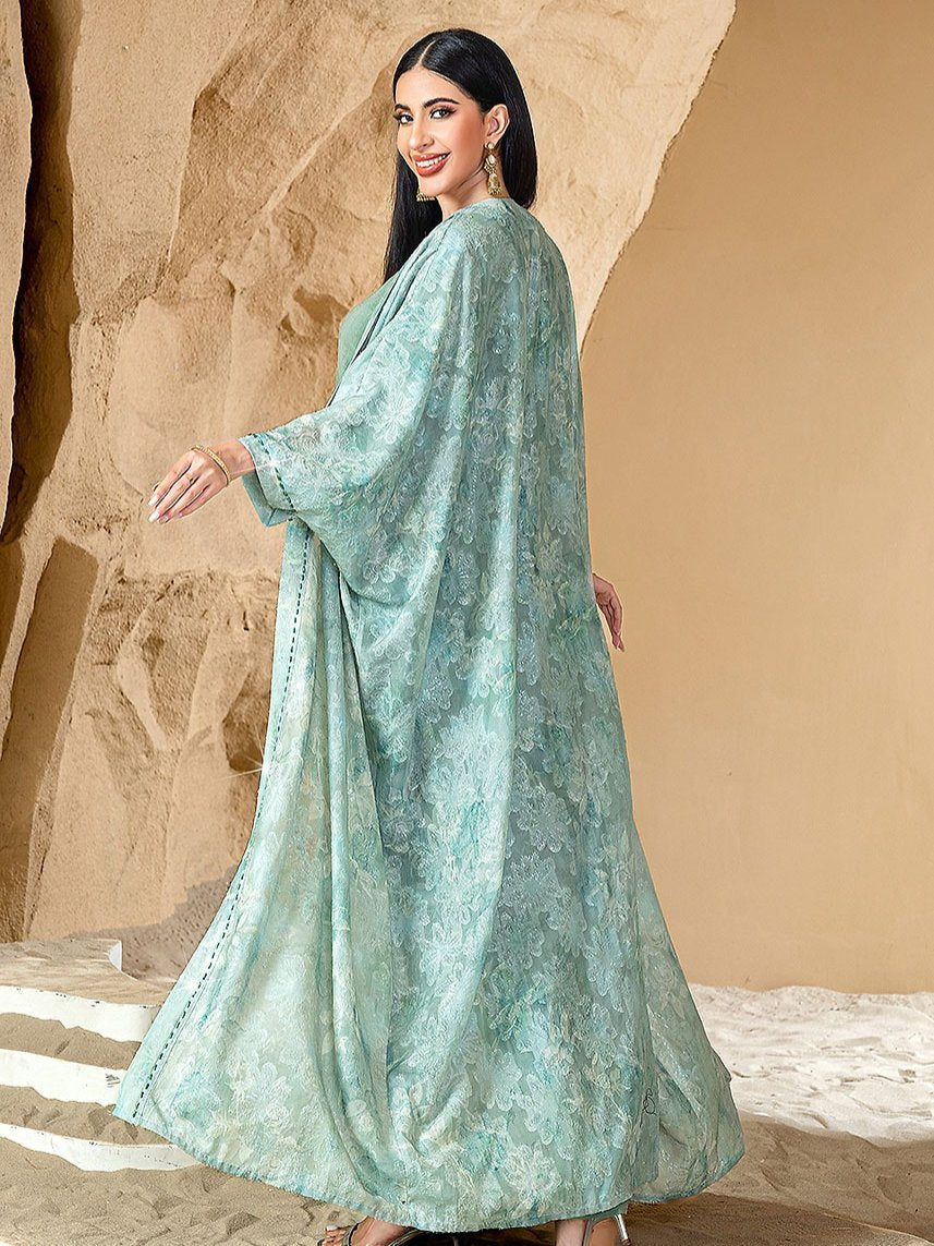 BA5042 green open abaya — outer layer only, view 3