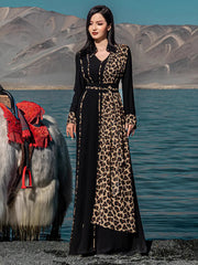 15237 Leopard print small square collar fashion casual design dress cross-border Middle East spot robe