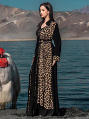 15237 Leopard print small square collar fashion casual design dress cross-border Middle East spot robe