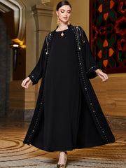 3135 black outer hand-sewn rice bead satin robe, spot cardigan
