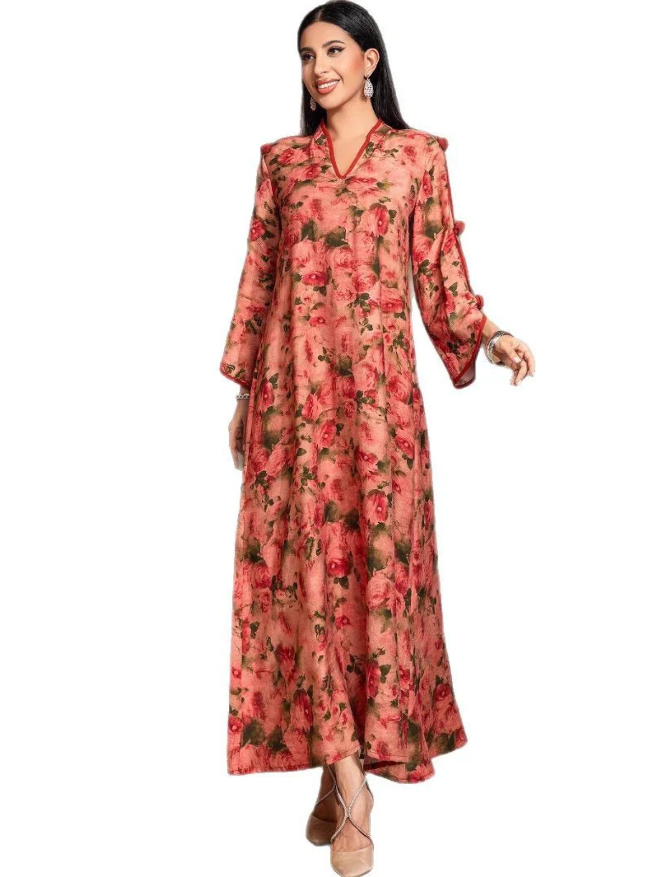 15017 New Rose Manor 3D Printed Dress Middle East Women's Spot Robe