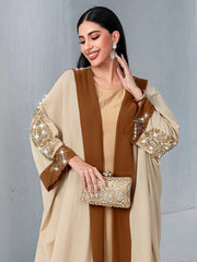 15032 Khaki Heavy Industry Rust Bead Women's Middle East Contrast Jacket Fashion Solid Color