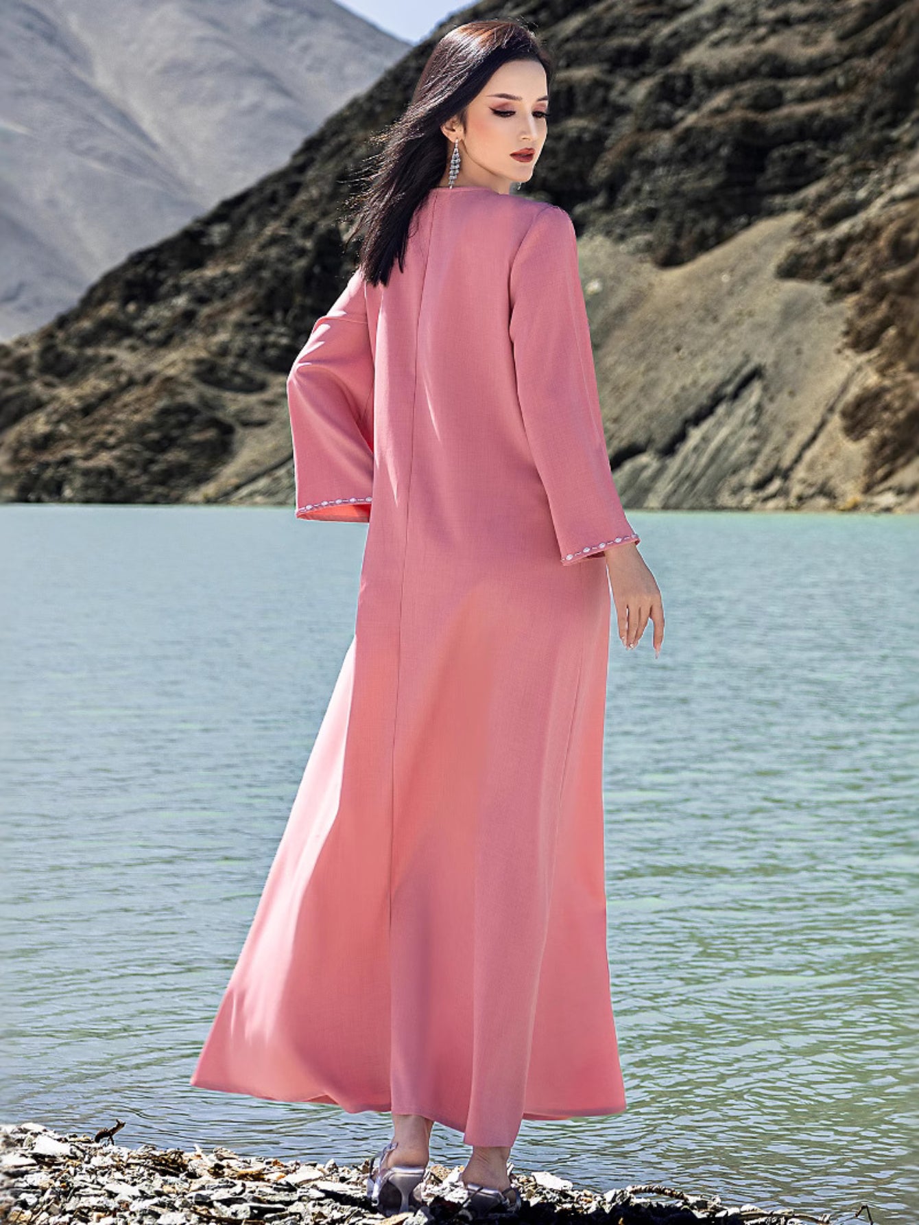 15226 Elegant hand-stitched diamond evening dress abaya long dress robe