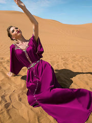 BA7031 Rose purple off-the-shoulder hand-sewn diamond design dress, Middle Eastern party, holiday gift