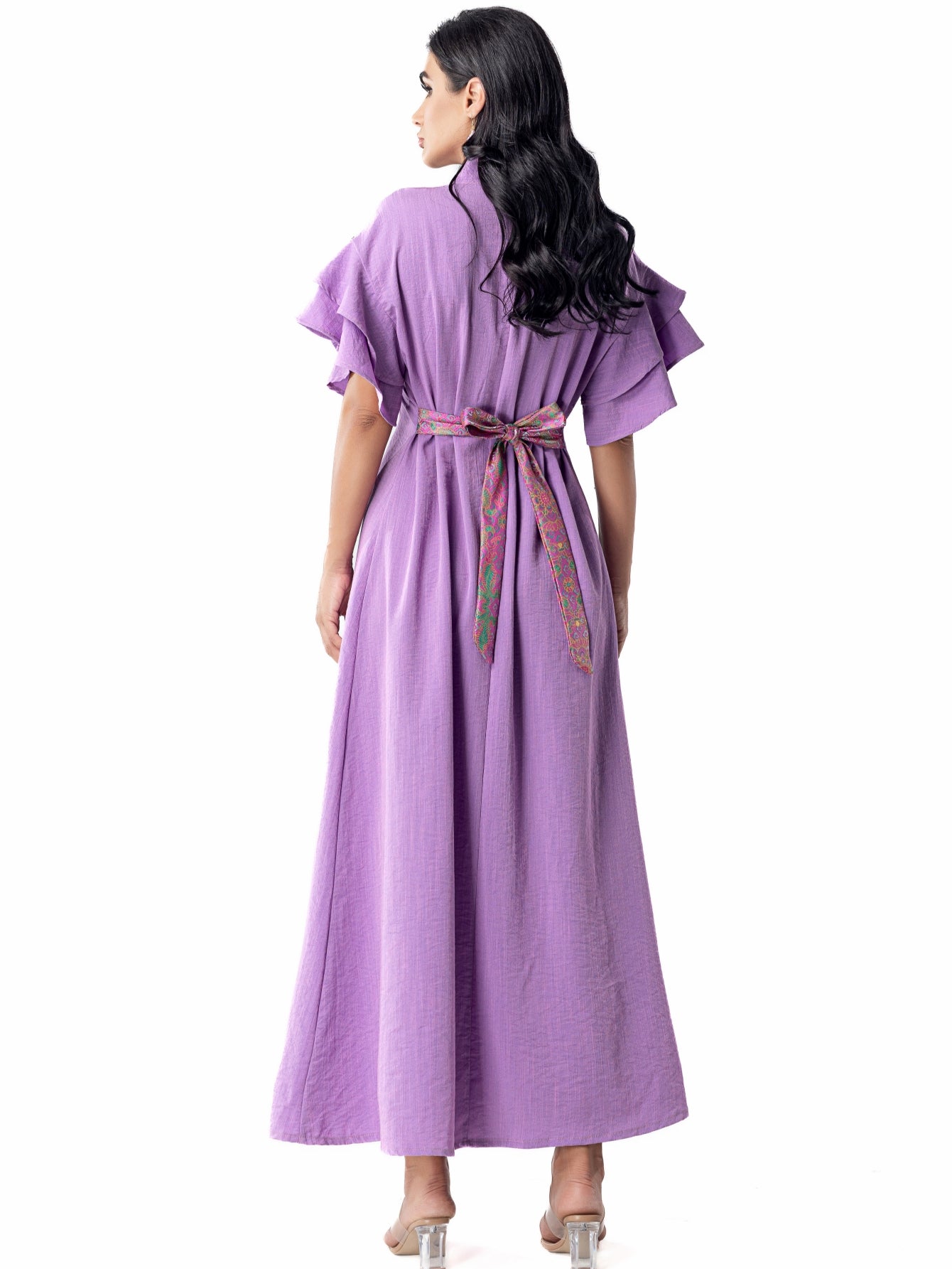 5110 abaya robe dress, floral beads shine, lotus leaf sleeves with waist design, a must for parties