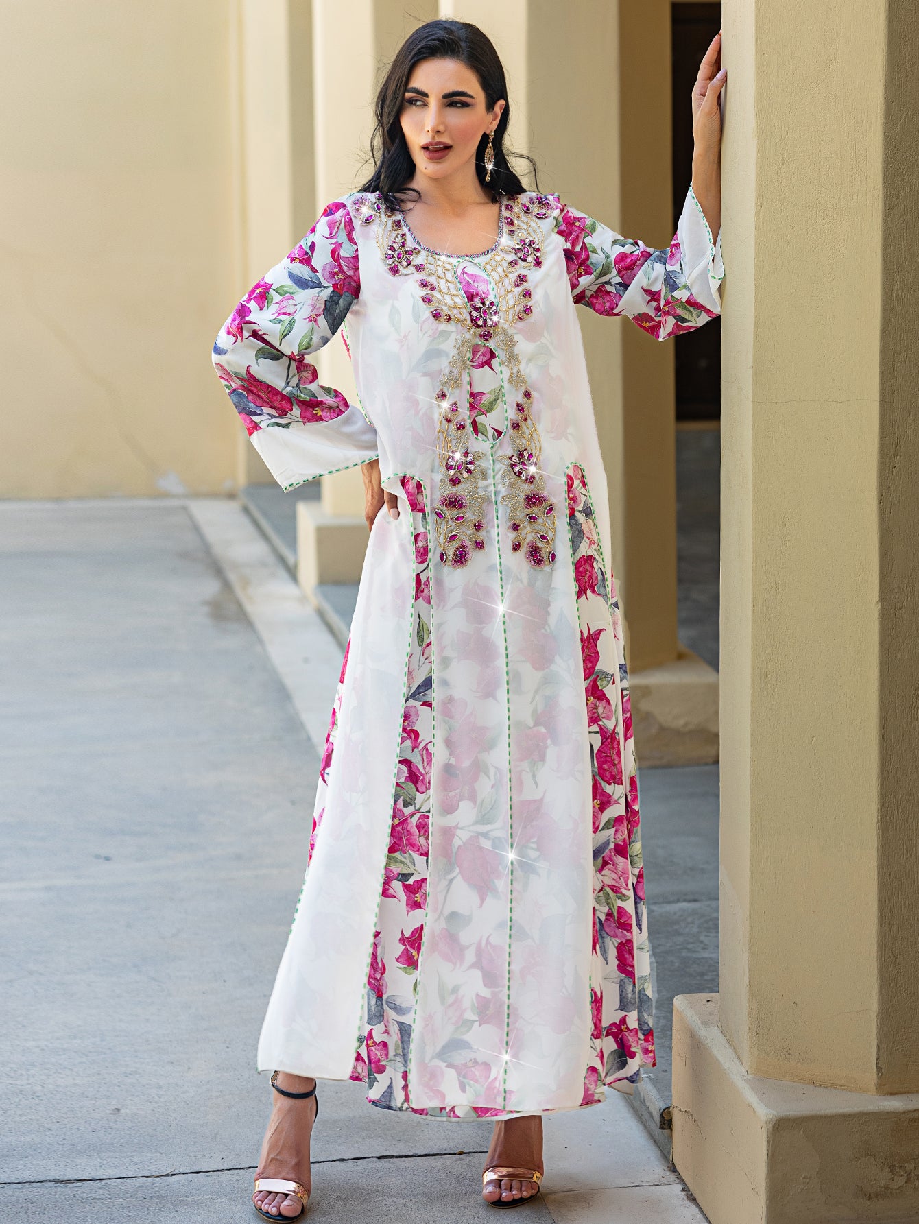 15065 Middle Eastern robe, hand-sewn diamond Dubai Arabian print robe dress