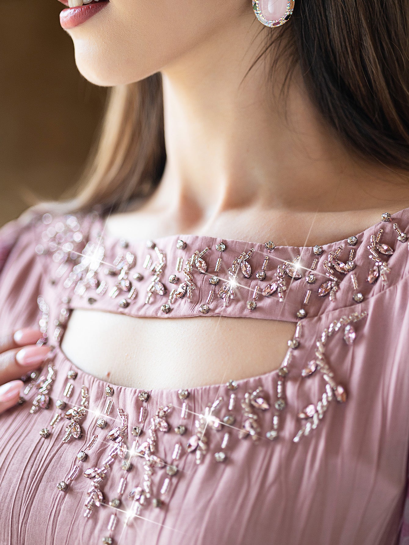 15014 high-end glass-inlaid diamond women's clothing splicing chiffon lantern sleeve A-shaped long dress