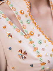 Beige Embellished V-Neck Maxi Dress