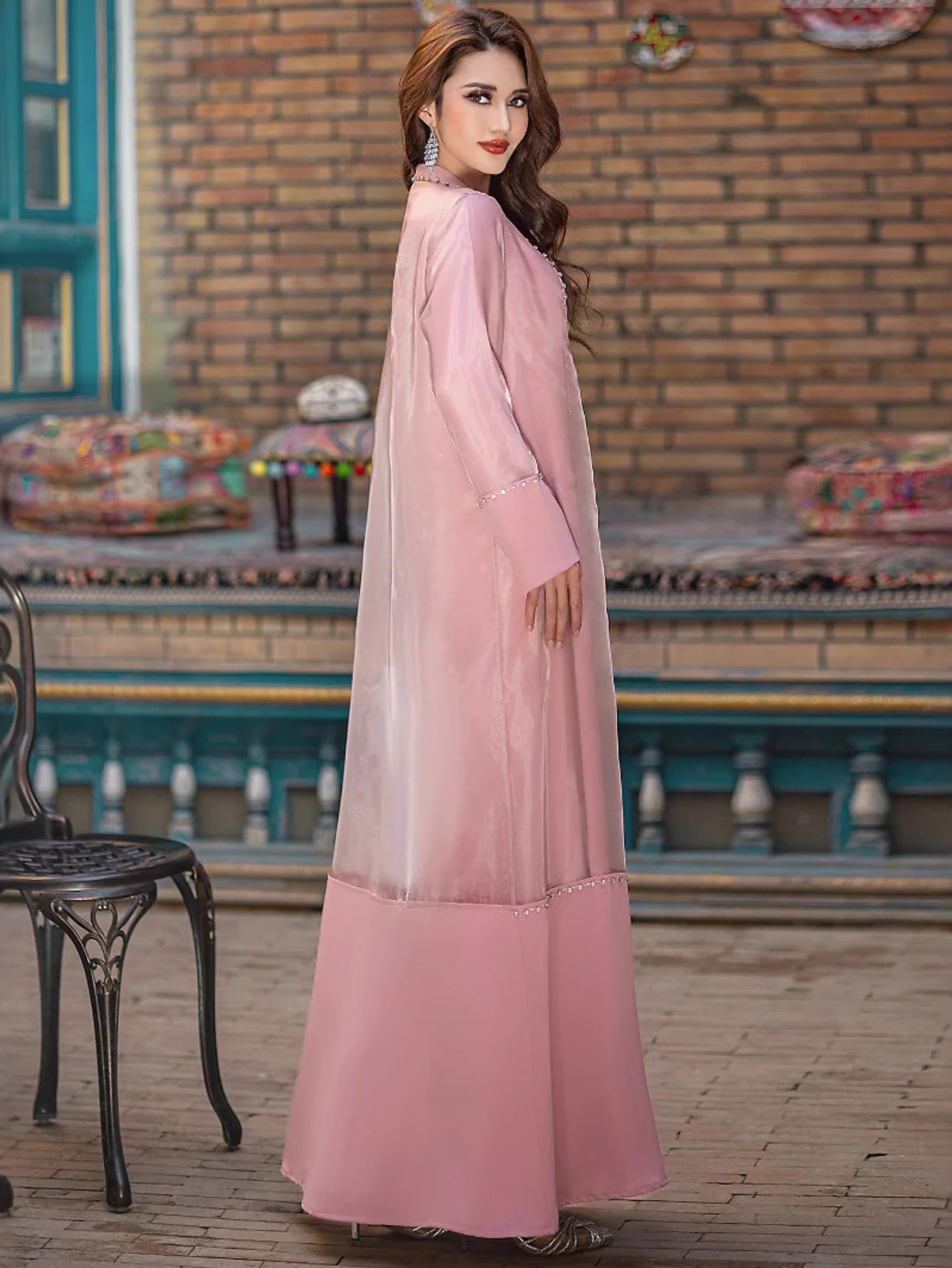 15188 Cherry blossom powder organza two-piece cardigan dress in stock