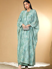 BA5042 green open abaya — outer layer only, view 1