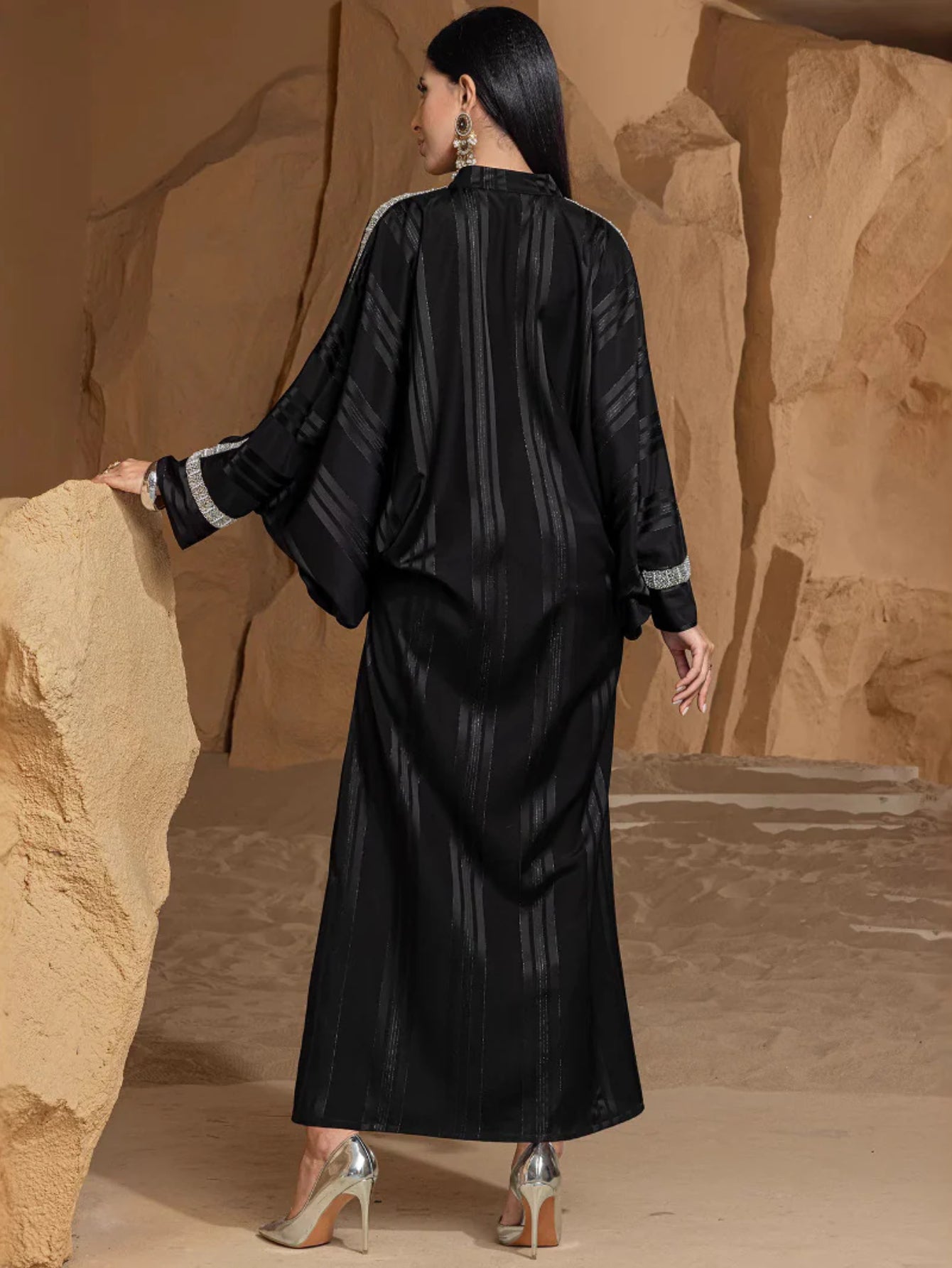 15248 Middle East Fashion High-end Weaving Gold Rice Bead Sleeve Dress