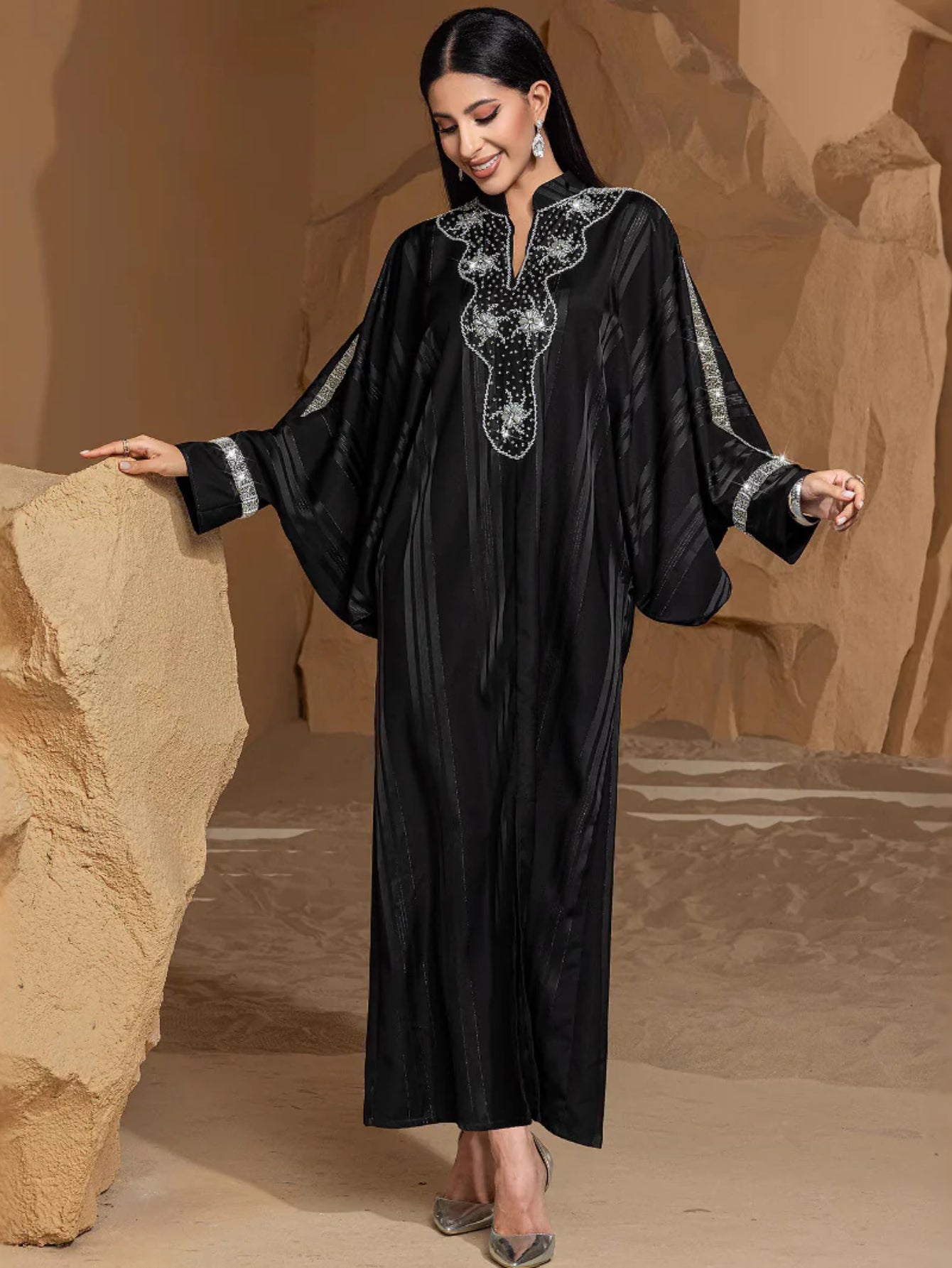 15248 Middle East Fashion High-end Weaving Gold Rice Bead Sleeve Dress