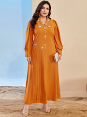 BA3140 cross-border new hand-sewn diamond lapel dress, Amazon AliExpress hot sale, Middle East women's long dress