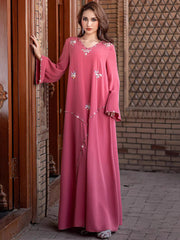 15196 Dubai, Saudi Arabia Fashion Handmade Nailed Diamond Dress, Summer Chiffon Robe Middle East Women's Clothing