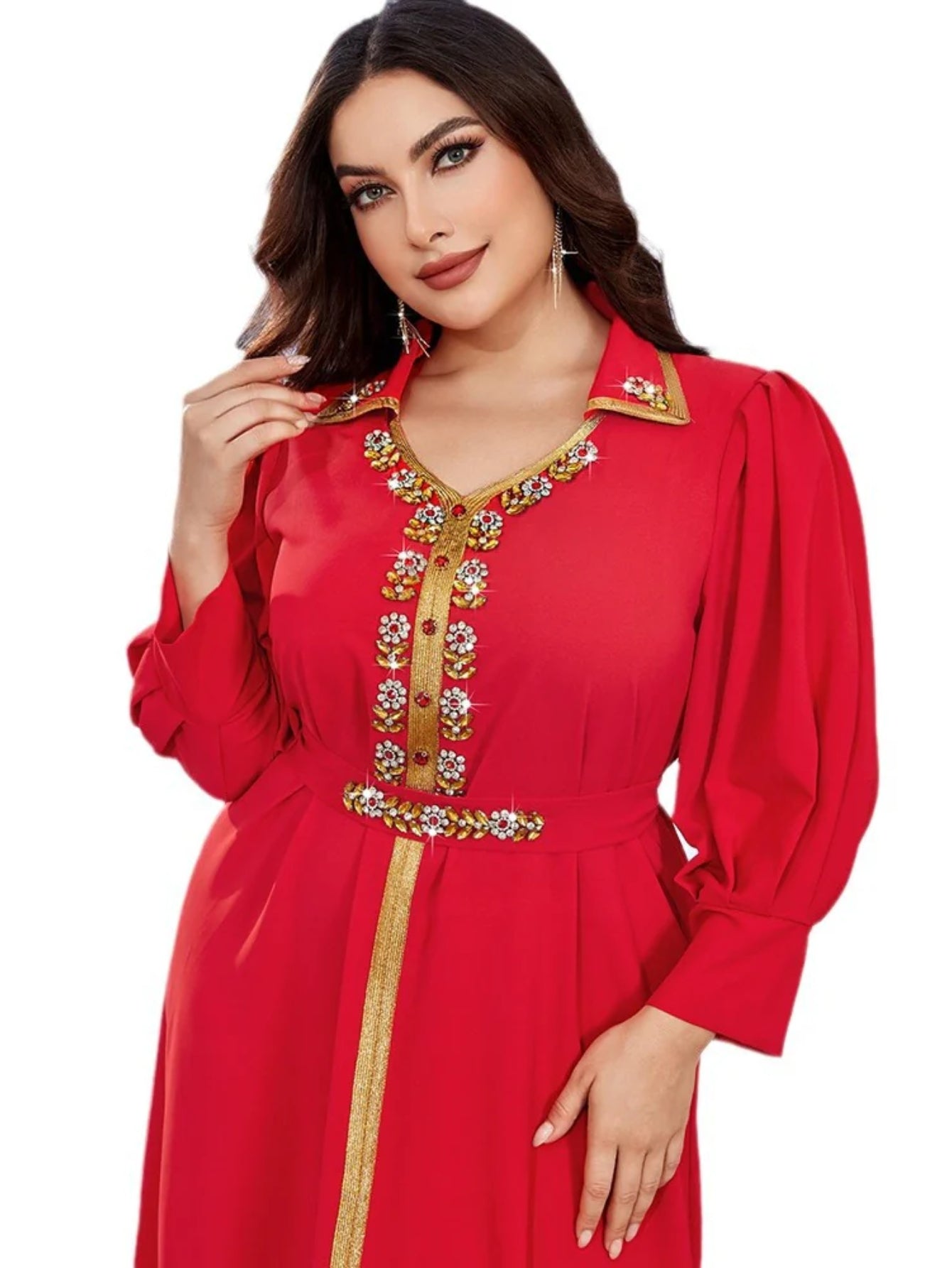 BA3108 new small lapel fashion flower sewn diamond dress Middle East Dubai Arab socialite temperament even